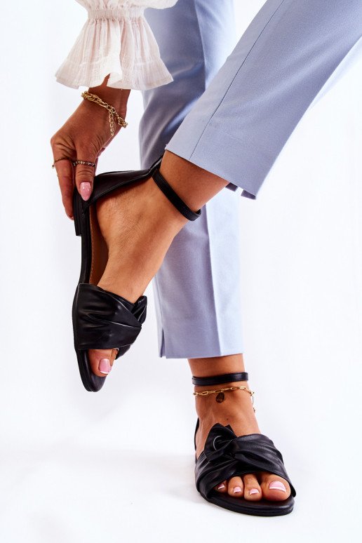Madingi moteriški odiniai sandalai juodi Astana