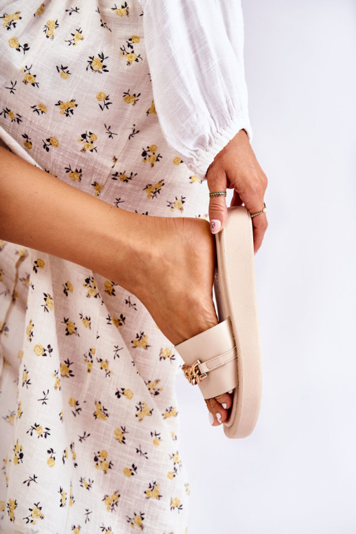 Madingos šlepetės su grandinėle Beige Megosa