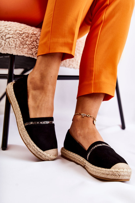 Klasikinės moteriškos „Slip-On“ espadrilės juodos „Cersei“.