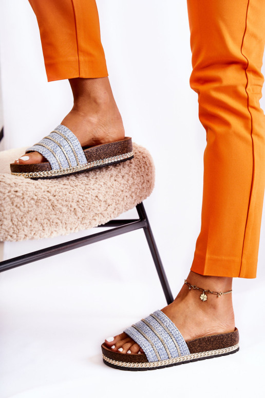 Moteriškos klasikinės šlepetės su grandine Blue Maddy