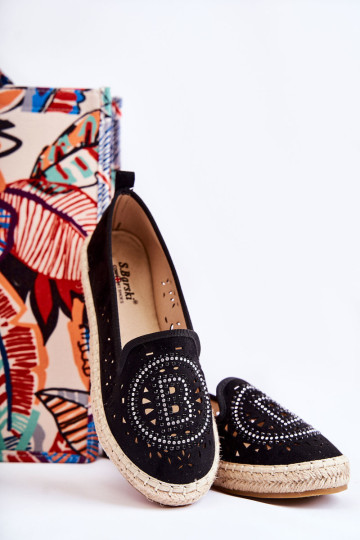 Ažūrinės užsegamos moteriškos espadrilės Black Meredith