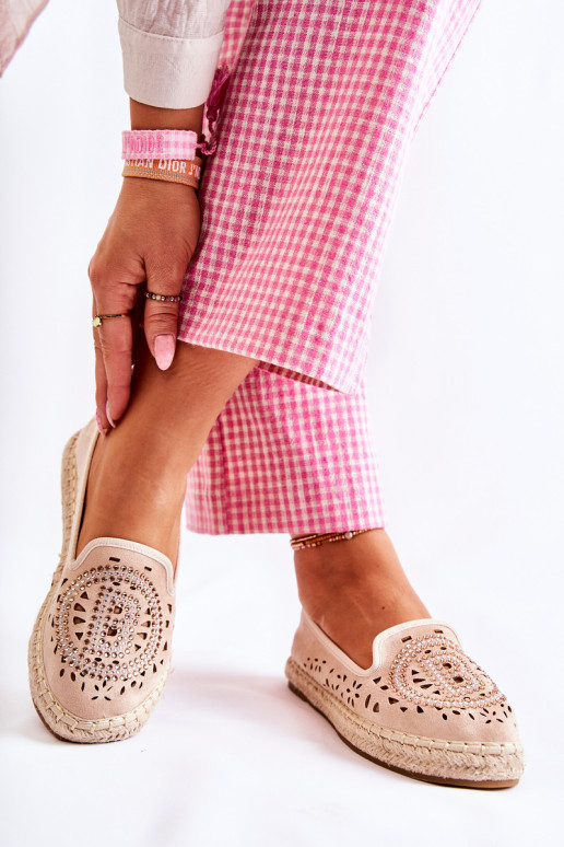 Ažūrinės užsegamos moteriškos Espadrilės smėlio spalvos Meredith