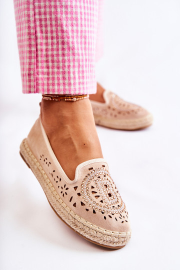 Ažūrinės užsegamos moteriškos Espadrilės smėlio spalvos Meredith