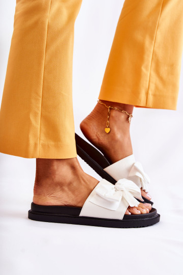 Klasikinės moteriškos odinės šlepetės su lankeliu White Dessy 2