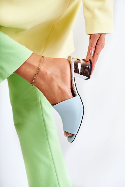 Odinės moteriškos šlepetės ant kulno Mėlyna Perry