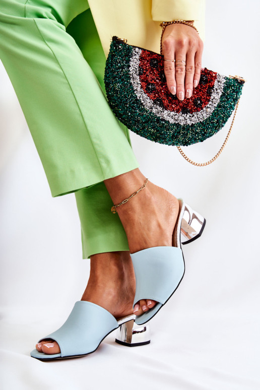 Odinės moteriškos šlepetės ant kulno Mėlyna Perry