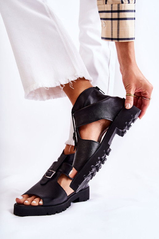 Moteriškos odinės basutės su užtrauktuku Nicole 2748 Black