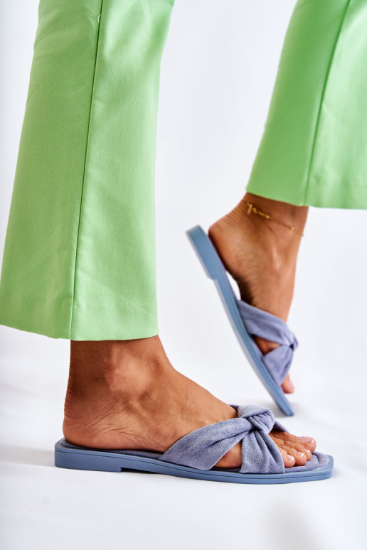 Moteriškos madingos zomšinės šlepetės Mėlynos spalvos Lorrie