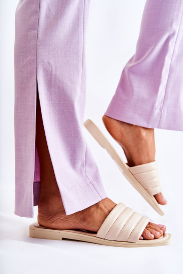 Moteriškos odinės šlepetės su dygsniuotu smėlio spalvos Raula 2