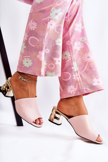 Odinės moteriškos šlepetės ant kulno Pink Perry 2