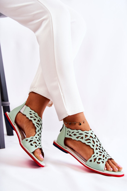 Odiniai ažūriniai sandalai Šviesiai žalia Alima