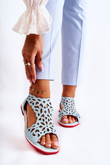 Odiniai ažūriniai sandalai Šviesiai mėlyni Alima