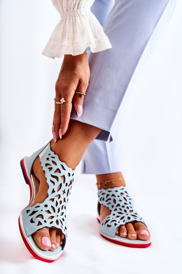 Odiniai ažūriniai sandalai Šviesiai mėlyni Alima 2