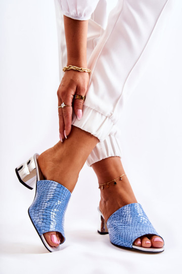 Odinės moteriškos šlepetės Krokodilo raštas ant kulno Mėlyna Perry 2