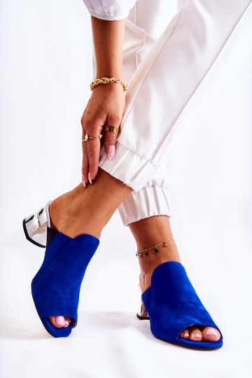 Moteriški zomšiniai sandalai ant kulno tamsiai mėlyni jūriniai