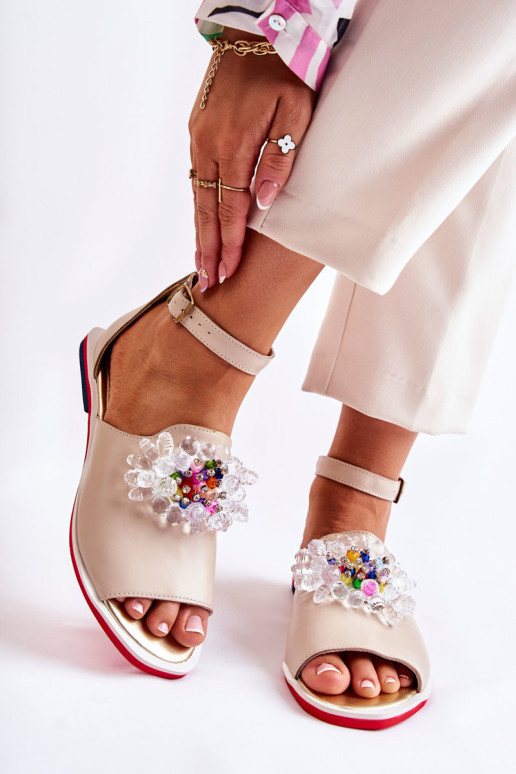 Moteriški odiniai sandalai su dekoracija Beige Nevassa