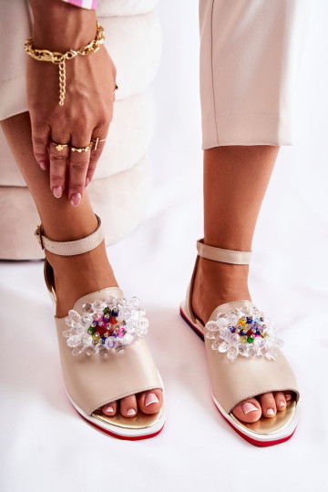 Moteriški odiniai sandalai su dekoracija Beige Nevassa