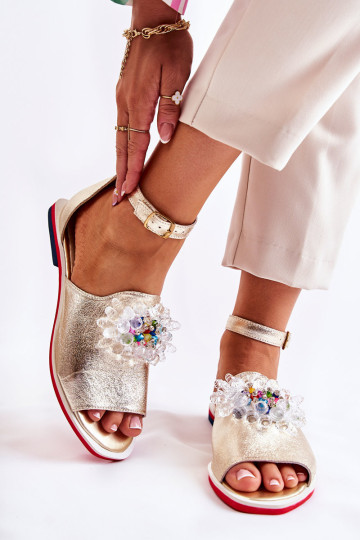 Moteriški odiniai sandalai su puošmena aukso spalvos Nevassa 2