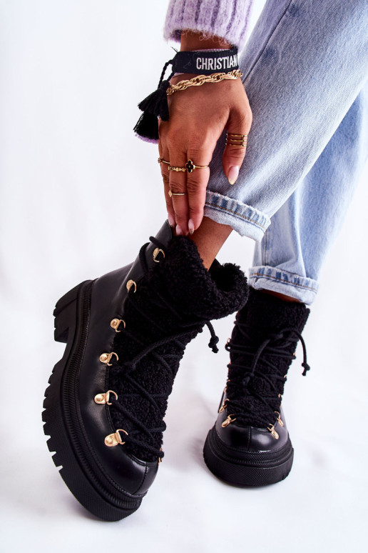 Odiniai šilti batai juodi Arisa