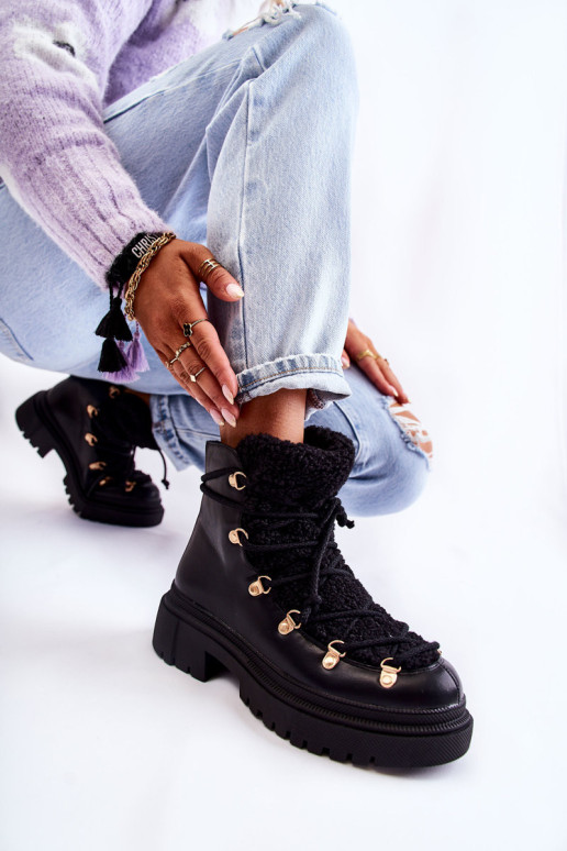 Odiniai šilti batai juodi Arisa