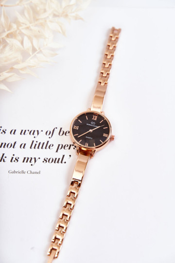 „Giorgio & Dario“ apyrankės laikrodis su juodu rožinio aukso spalvos ciferblatu 2