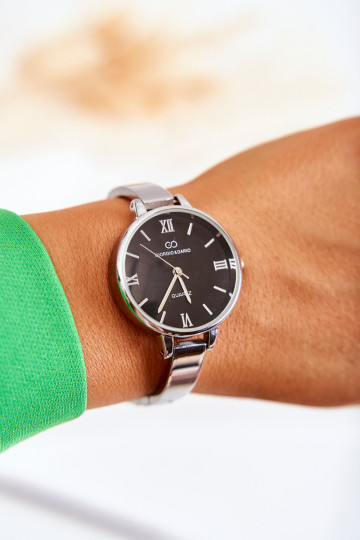 Giorgio & Dario apyrankės laikrodis su juodu sidabriniu ciferblatu