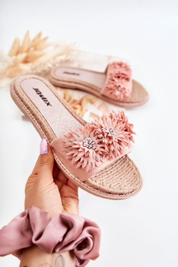 Moteriškos šlepetės su medžiaginėmis gėlėmis Rožinė Susana