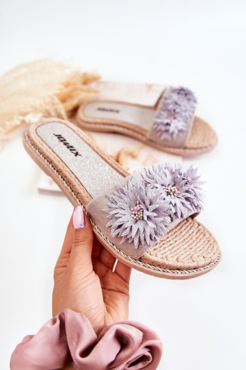 Moteriškos šlepetės su medžiaginėmis gėlėmis pilka Susana