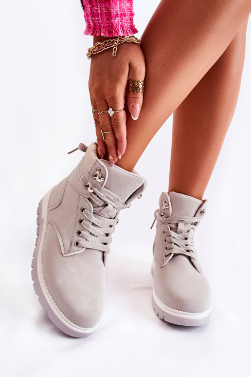 Odiniai bateliai ant platformos Pilka Ressa