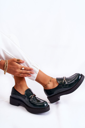 Lakuoti batai su sidabro ornamentu Green Hestill