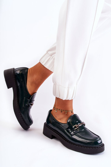 Lakuoti batai su sidabro ornamentu Green Hestill