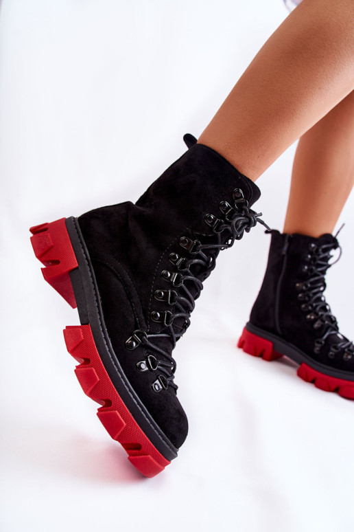 Šilti zomšiniai batai darbininkams surišti juodai raudonai Pierro