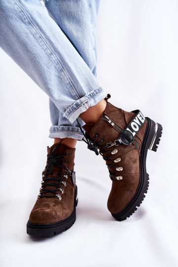 Zomšiniai šilti batai su diržu Tamsiai ruda Aurelio 2