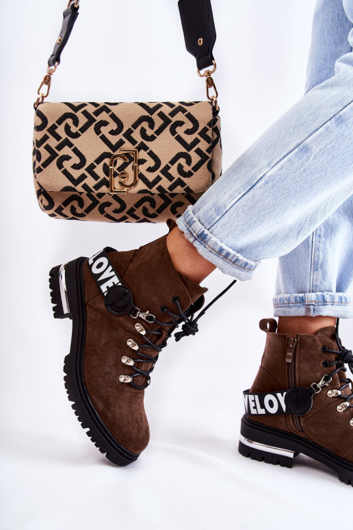 Zomšiniai šilti batai su diržu Tamsiai ruda Aurelio