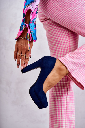 Klasikiniai zomšiniai aukštakulniai ant kulno Navy Soro 2