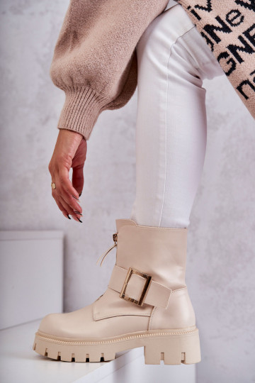 Šilti moteriški batai su užtrauktuku smėlio spalvos Torey