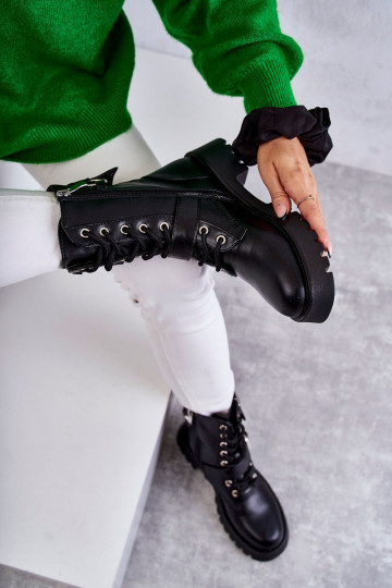 Odiniai batai ant platformos Black Marlis juodi