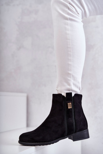 Moteriški zomšiniai batai su ornamentu Black Giana juodi 2