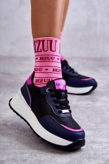 Moteriški sportiniai batai ant pleišto GOE KK2N4081 juodi ir tamsiai mėlyni 2