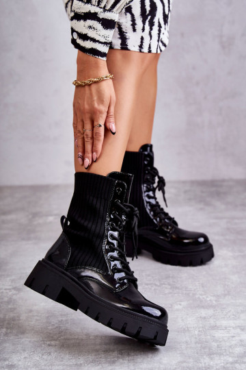 Moteriški lakuoti darbiniai batai su kojinėmis Juoda Abigail 2