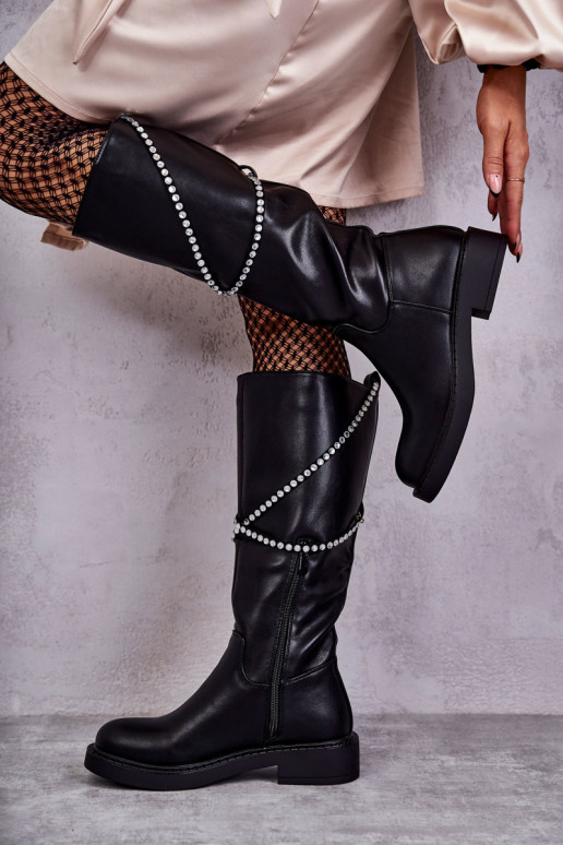 Juodi moteriški batai su ornamentais Black Finlay