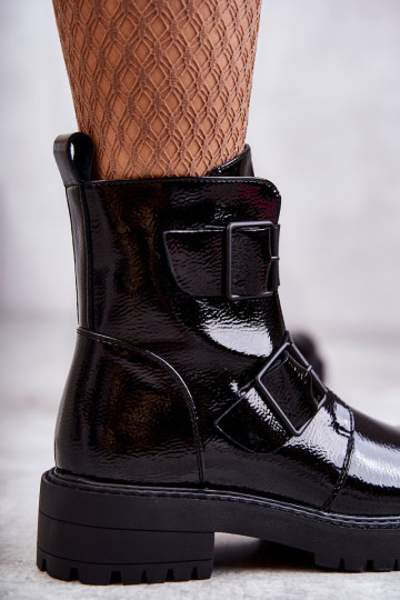 Lakuoti moteriški batai su užtrauktuku Black Gritta