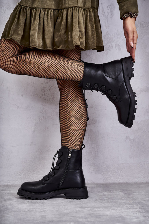 Moteriški odiniai šilti batai su briaunuota juoda Helia