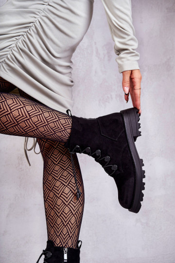 Moteriški šilti zomšiniai batai su briaunuota juoda Helia 2