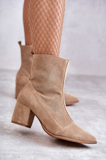 Moteriški zomšiniai batai ant aukšto kulno Nicole 2757 smėlio spalvos