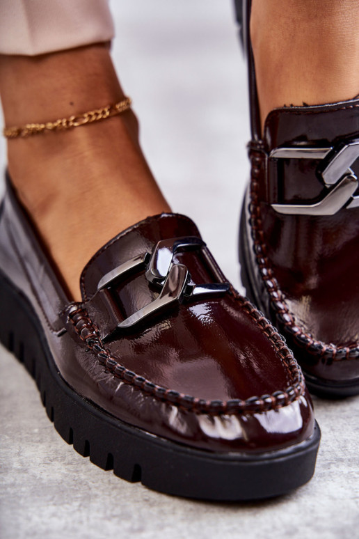 Lakuoti loaferiai ant platformos Burgundy Kjersti