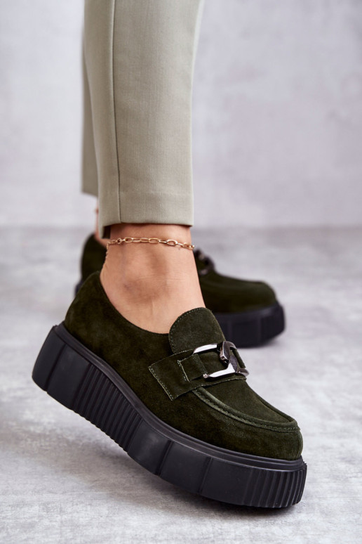Madingi zomšiniai batai ant platformos Khaki Marsol