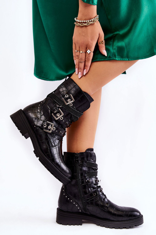 Moteriški šilti batai su juostelėmis Snake Black Lamberta