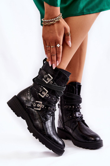 Moteriški šilti batai su juostelėmis Snake Black Lamberta