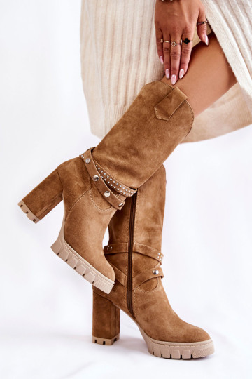 Moteriški aukštakulniai batai Lewski Shoes 3246 Beige 2